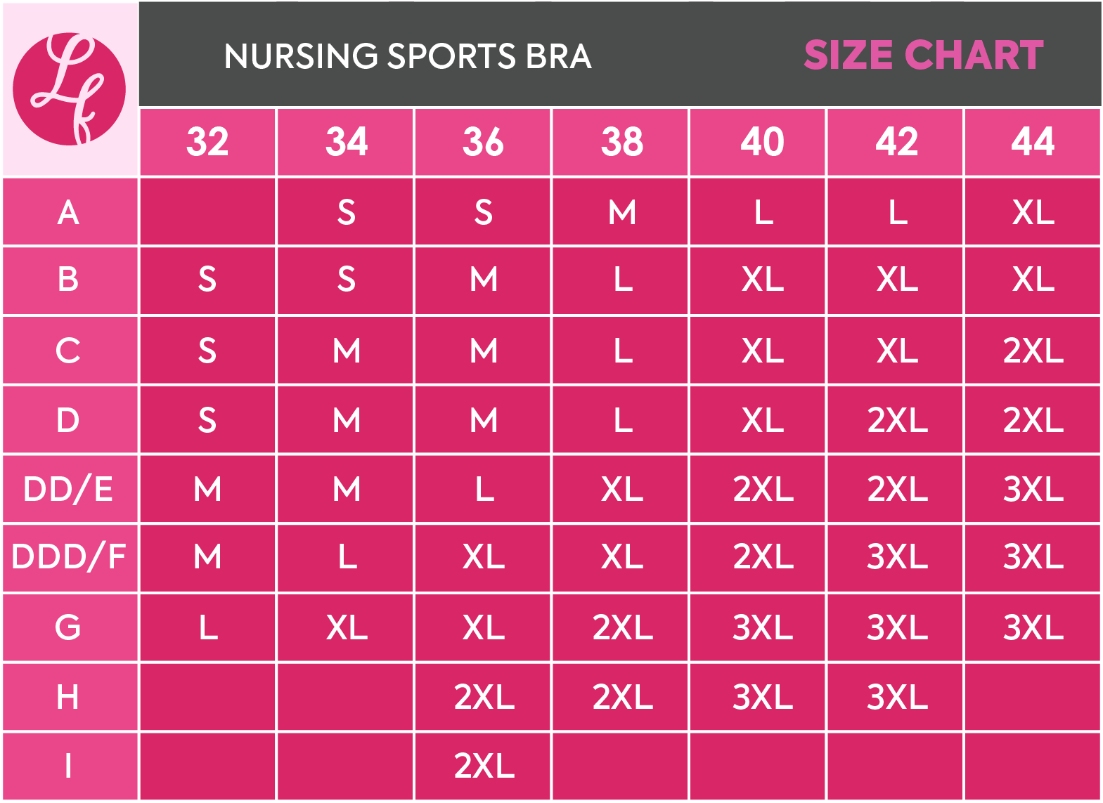 size chart Athena 3.0 Nursing Sports Bra - Pine Green
